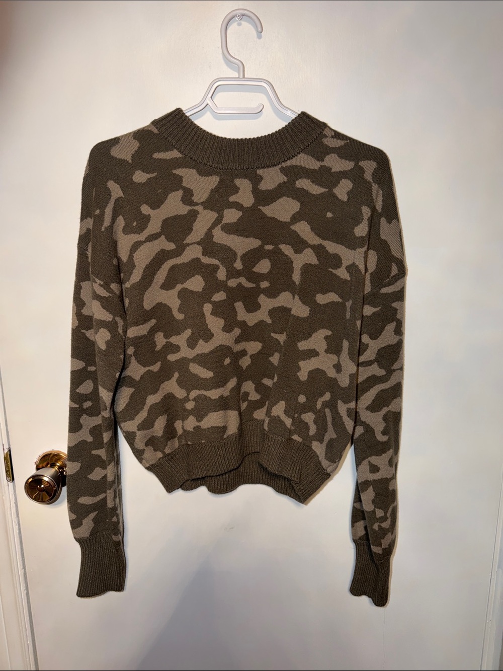 Ardene Camo Crewneck Sweater - Olive & Light Brown
